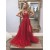 Long Red Beaded Lace Appliques Prom Dresses Formal Evening Gowns 6011009