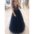 A-Line Beaded Lace Tulle Long Prom Dresses Formal Evening Gowns 6011050