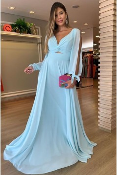 A-Line Chiffon Long Sleeves Prom Dresses Formal Evening Gowns 6011069
