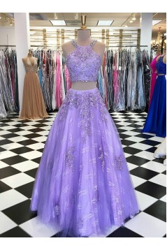 A-Line Beaded Lace Two Pieces Long Prom Dresses Formal Evening Gowns 6011084