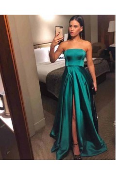 A-Line Strapless Long Satin Prom Dresses Formal Evening Gowns 6011117
