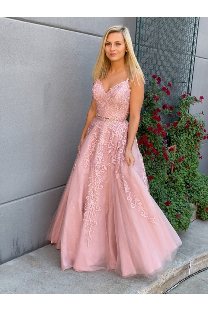 A-Line Lace Two Pieces Long Prom Dresses Formal Evening Gowns 6011140