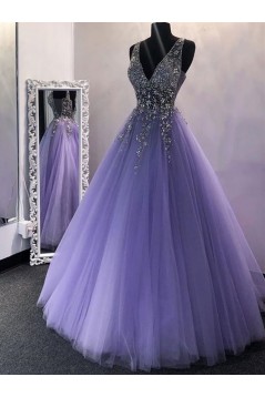 Ball Gown Beaded Tulle Long Prom Dresses Formal Evening Gowns 6011142