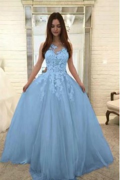 A-Line Lace Tulle Long Prom Dresses Formal Evening Gowns 6011145