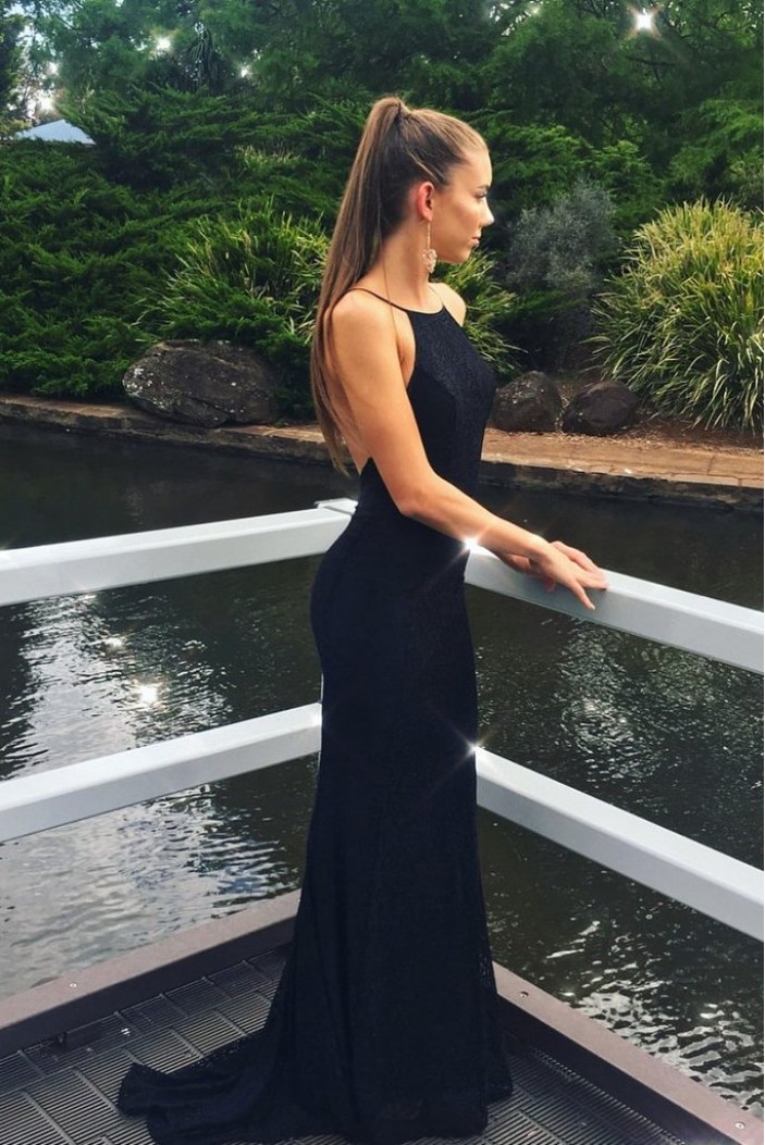 Long Black Lace Prom Dresses Formal Evening Gowns 6011168