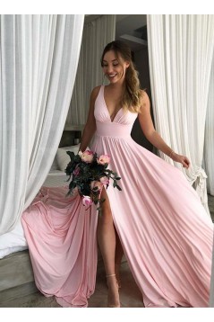 Elegant A-Line V-Neck Long Prom Dresses Formal Evening Gowns 6011172