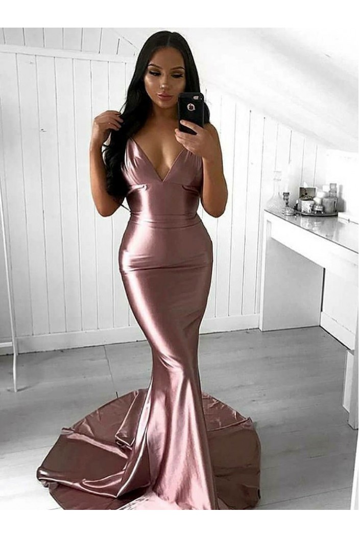 Mermaid V-Neck Long Prom Dresses Formal Evening Gowns 6011228