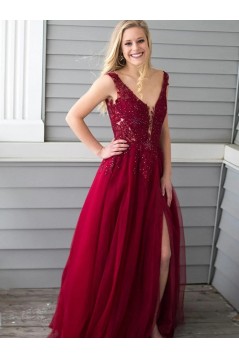 A-Line Beaded Lace Long Prom Dresses Formal Evening Gowns 6011273