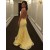 Long Yellow Lace Mermaid Backless Prom Dresses Formal Evening Gowns 6011280