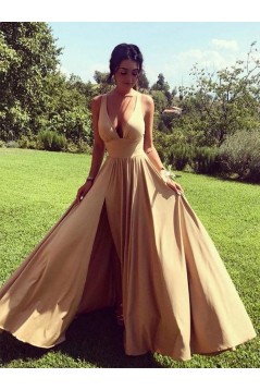 A-Line Simple Stunning V-Neck Long Prom Dresses Formal Evening Gowns 6011285