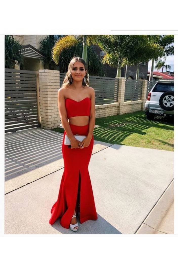 Mermaid Long Red Two Pieces Prom Dresses Formal Evening Gowns 6011296