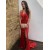 Mermaid Long Red V-Neck Prom Dresses Formal Evening Gowns 6011305
