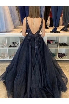 A-Line Lace V-Neck Long Prom Dresses Formal Evening Gowns 6011326