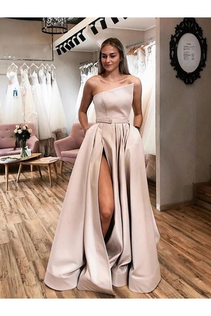 A-Line One Shoulder Long Prom Dresses Formal Evening Gowns 6011332