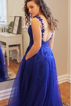 A-Line Lace Appliques Long Prom Dresses Formal Evening Gowns 6011340