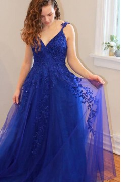 A-Line Lace Appliques Long Prom Dresses Formal Evening Gowns 6011340
