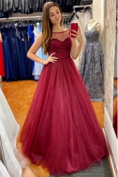 A-Line Beaded Long Prom Dresses Formal Evening Gowns 6011341