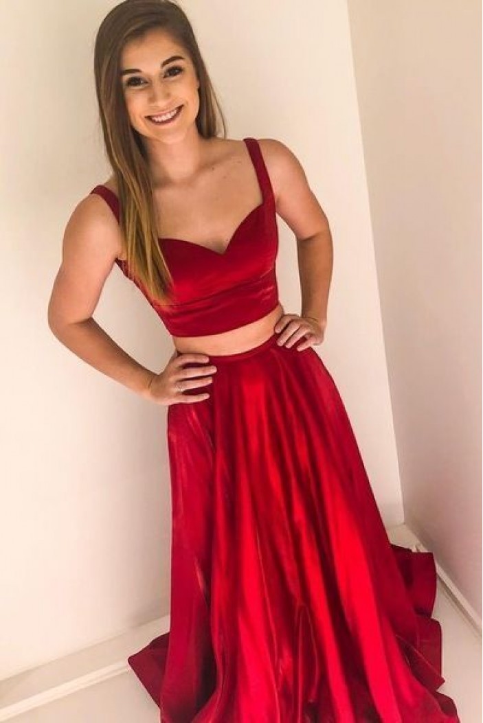 A-Line Long Red Two Pieces Prom Dresses Formal Evening Gowns 6011350