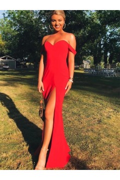 Long Red Off-the-Shoulder Prom Dresses Formal Evening Gowns 6011403