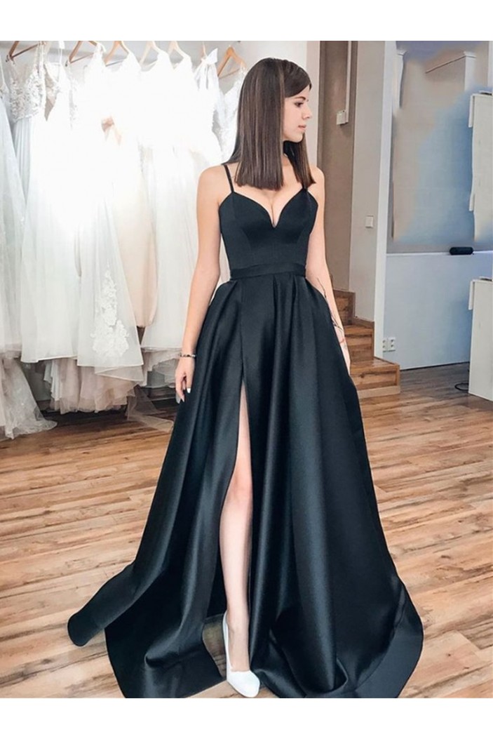 A-Line Long Black Prom Dresses Formal Evening Gowns 6011405