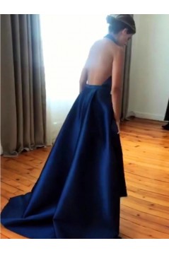 A-Line Halter Satin Long Prom Dresses Formal Evening Gowns 6011407