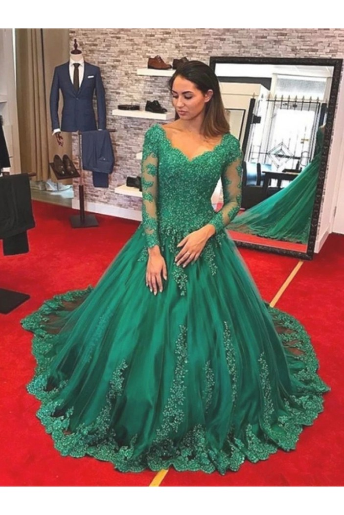 Long Sleeves Beaded Lace Long Prom Dresses Formal Evening Gowns 6011413