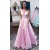 A-Line Long Pink V-Neck Prom Dresses Formal Evening Gowns 6011438