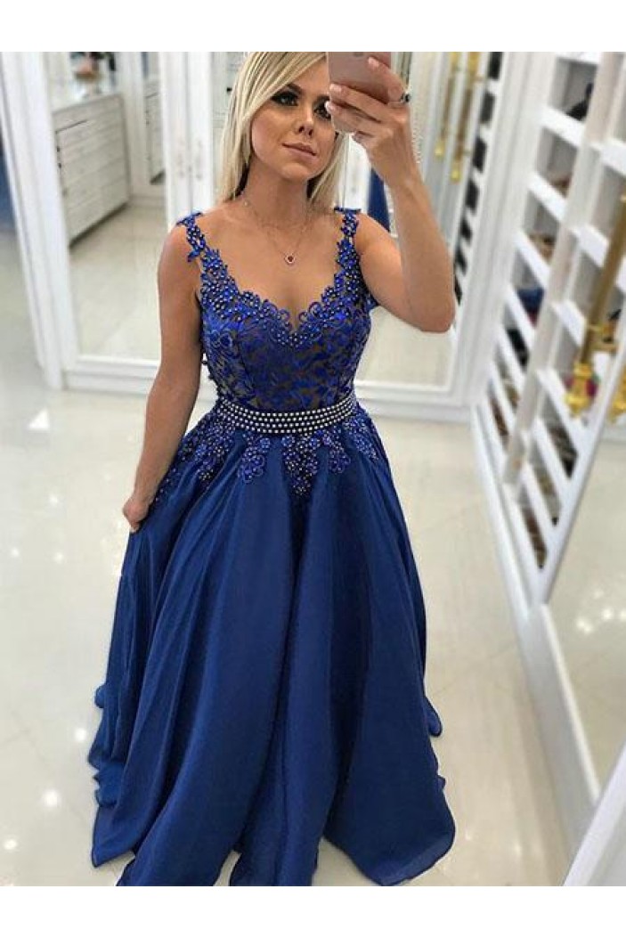 A-Line Beaded Lace Long Prom Dresses Formal Evening Gowns 6011450