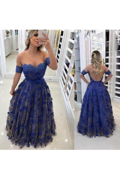 A-Line Lace Off-the-Shoulder Long Prom Dresses Formal Evening Gowns 6011457