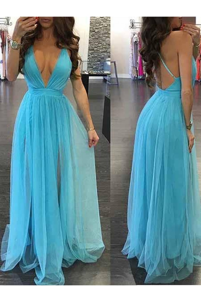 A-Line V-Neck Long Prom Dresses Formal Evening Gowns 6011464