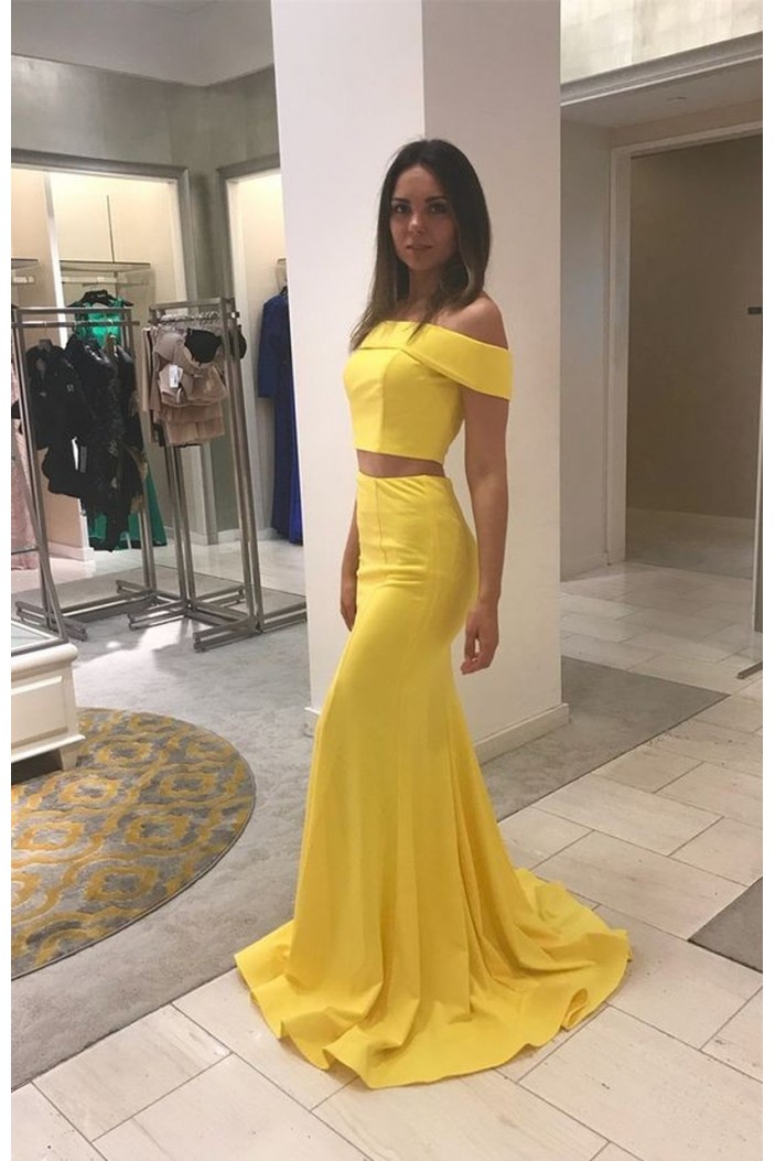 Long Yellow Mermaid Two Pieces Prom Dresses Formal Evening Gowns 6011477