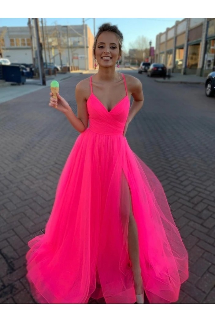 A-Line Tulle Long Prom Dresses Formal Evening Gowns 6011510