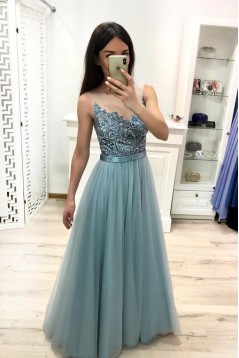 A-Line Beaded Lace Long Prom Dresses Formal Evening Gowns 6011524