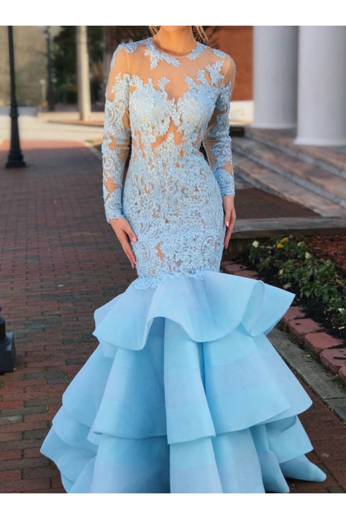 Mermaid Long Sleeves Lace Prom Dresses Formal Evening Gowns 6011560