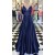 A-Line Long Satin V-Neck Prom Dresses Formal Evening Gowns 6011591