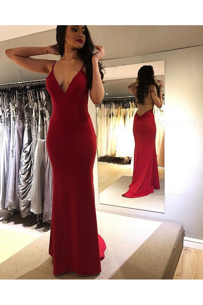 Mermaid V-Neck Backless Long Prom Dresses Formal Evening Gowns 6011593