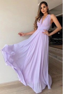 A-Line Chiffon V-Neck Long Prom Dresses Formal Evening Wedding Party Gowns 6011618