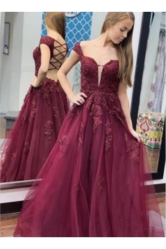 A-Line Lace Off-the-Shoulder Long Prom Dresses Formal Evening Gowns 601828