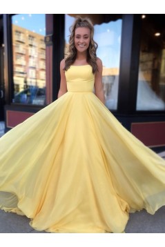 A-Line Spaghetti Straps Long Yellow Prom Dresses Formal Evening Gowns 601833