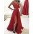 A-Line Long Red V-Neck Prom Dresses Formal Evening Gowns 601836
