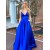 A-Line Spaghetti Straps V-Neck Long Prom Dresses Formal Evening Gowns with Pockets 601846