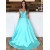 A-Line Spaghetti Straps V-Neck Long Prom Dresses Formal Evening Gowns with Pockets 601848