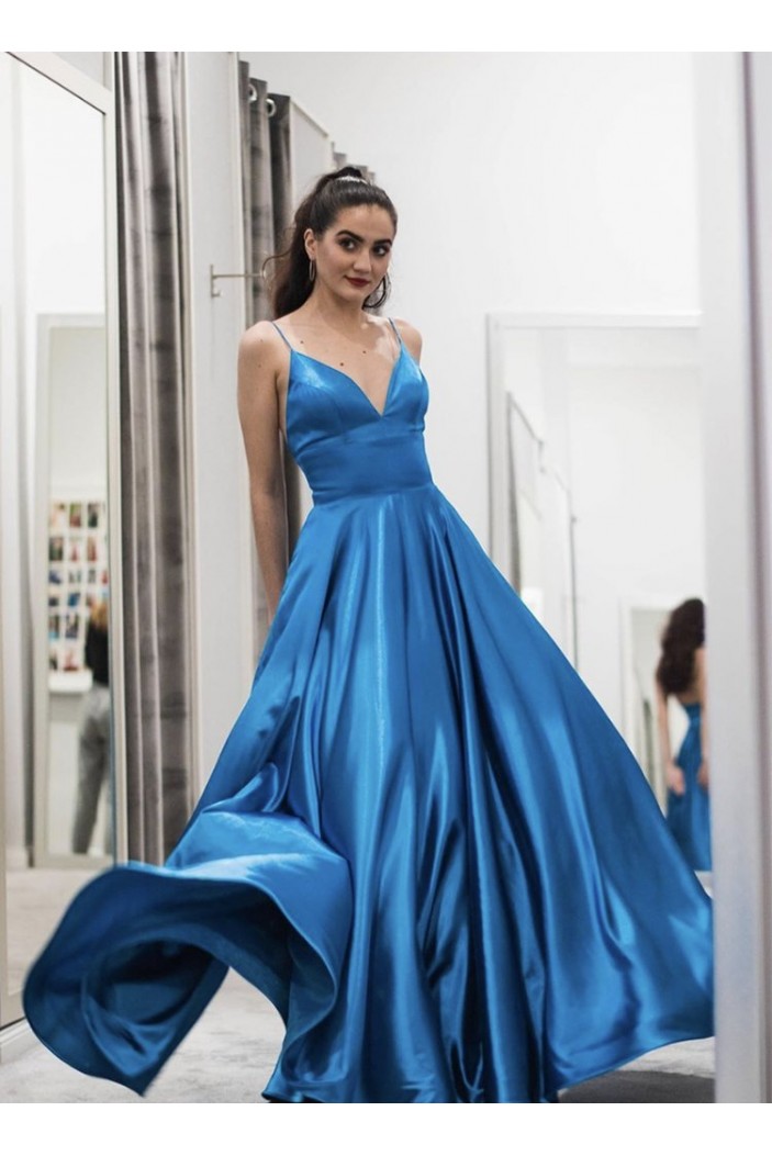 A-Line V-Neck Long Prom Dresses Formal Evening Gowns 601864