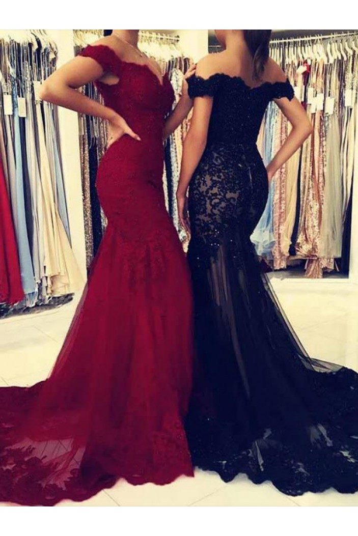 Mermaid Off-the-Shoulder Lace Long Prom Dresses Formal Evening Gowns 601880