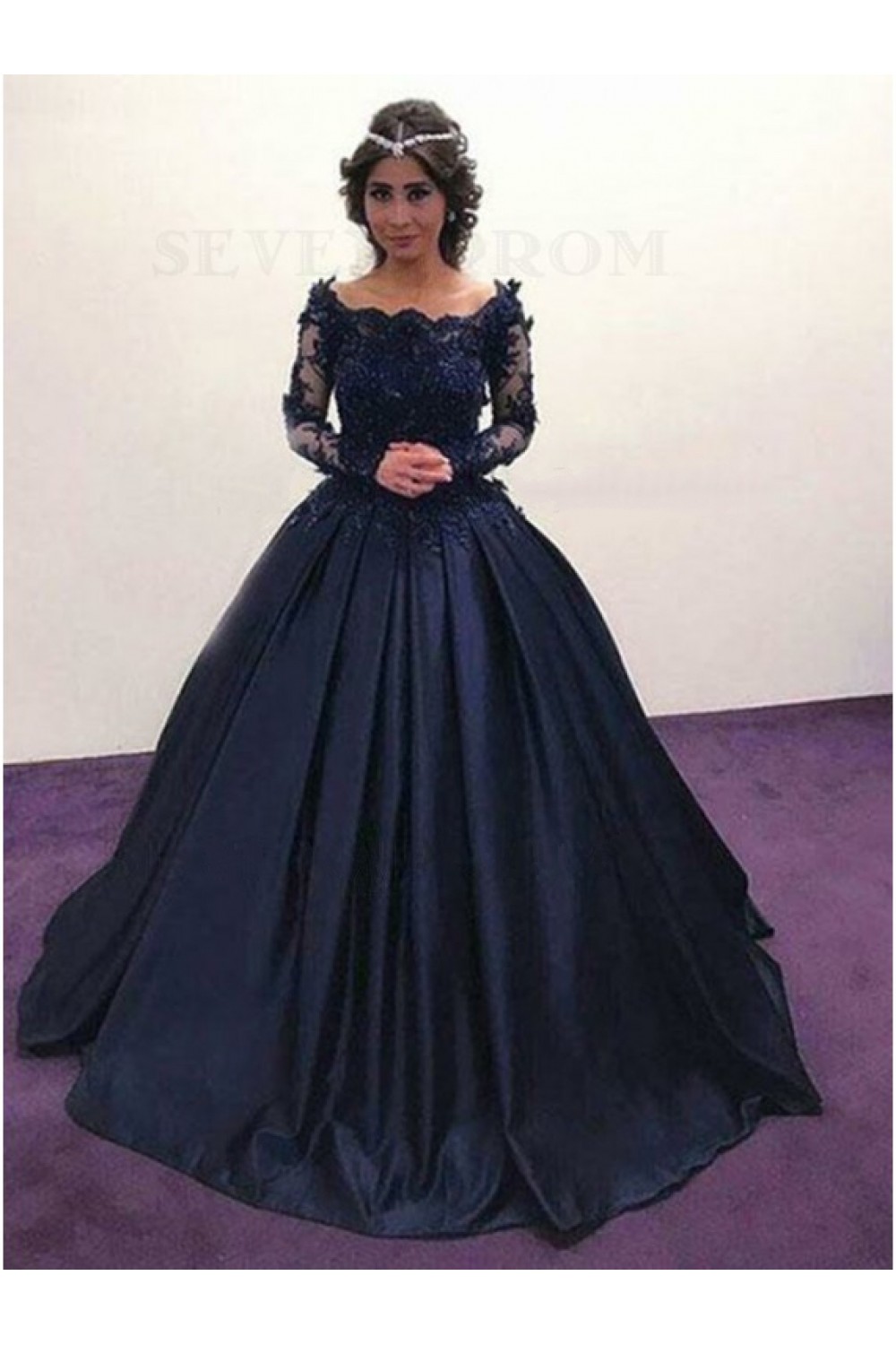 Ball Gown Lace Long Sleeves Prom Dresses Formal Evening Gowns 601886
