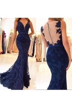 Mermaid Lace V-Neck Long Prom Dresses Formal Evening Gowns 601888