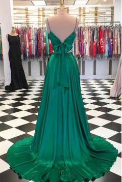 A-Line Two Pieces Green Long Prom Dresses Formal Evening Gowns 601892