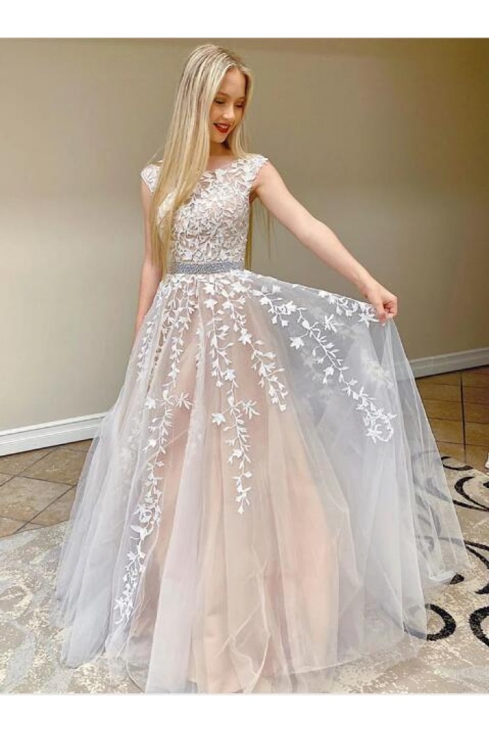 A-Line Beaded Lace Long Prom Dresses Formal Evening Gowns 601893