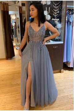 A-Line Beaded Long Prom Dresses Formal Evening Gowns 601898