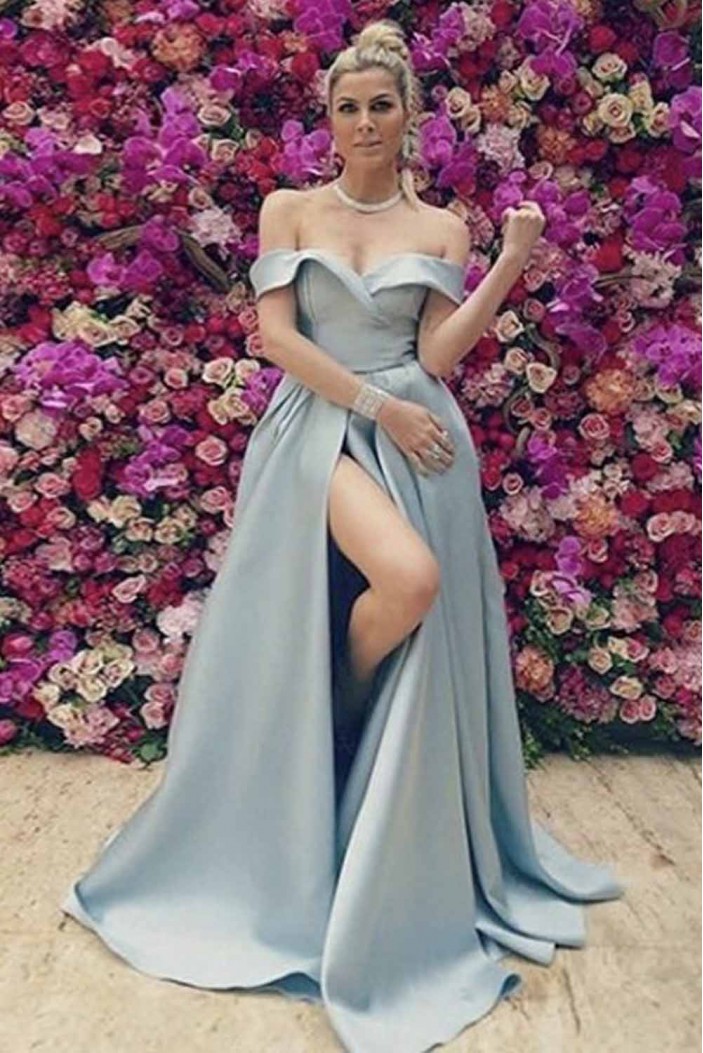 A-Line Off-the-Shoulder Long Prom Dresses Formal Evening Gowns 601917